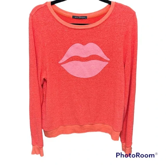 Wildfox Women's Long Sleeve Pullover Sweater Pink Lips Medium - Picture 1 of 5